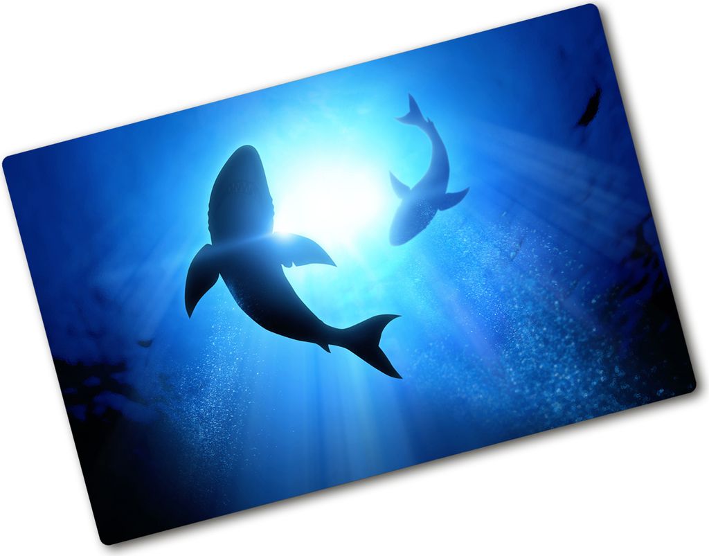 Tulup Glas Herdabdeckplatte - 80x52 cm - Glaskeramikkochfeld-Abdeckung Spritzschutz Glasabdeckplatte - Einteilig - Tiere - Zwei Haie - Blau