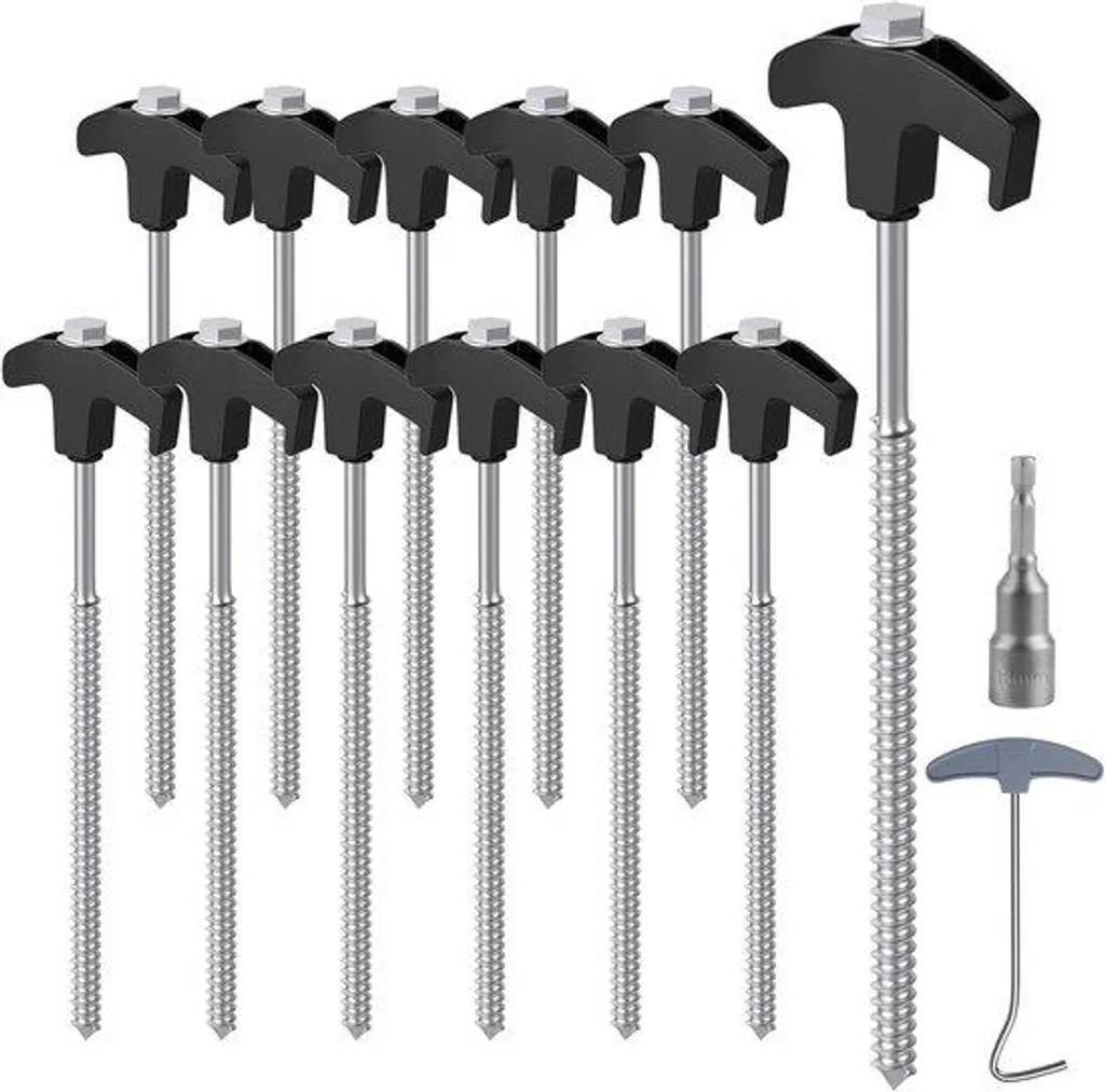 Piquets de tente 20 cm en acier noir et argent avec kit de montage
