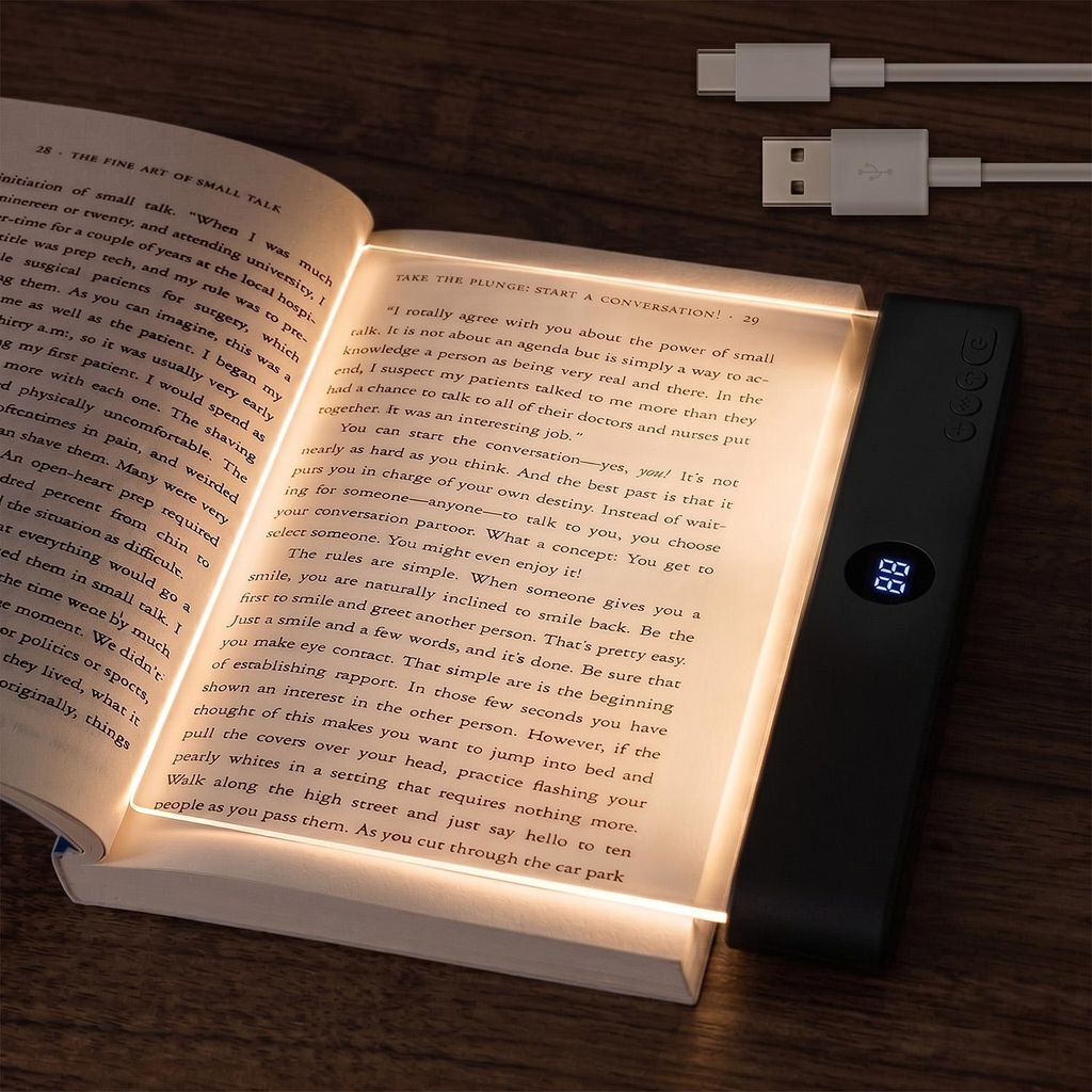 Leselampe Buch Wiederaufladbare Dimmbar 3 Farbtemperatur mit Timer Buchlampe Nachttischlampe Nachtlicht Leselicht, Schwarz