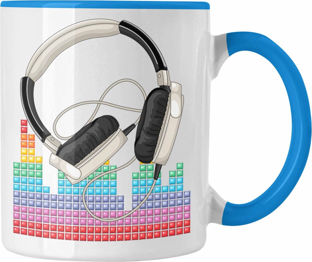 Trendation - DJ Tasse Geschenk Mischpult Geschenkidee für DJ Kaffee-Becher Grafik (Blau)