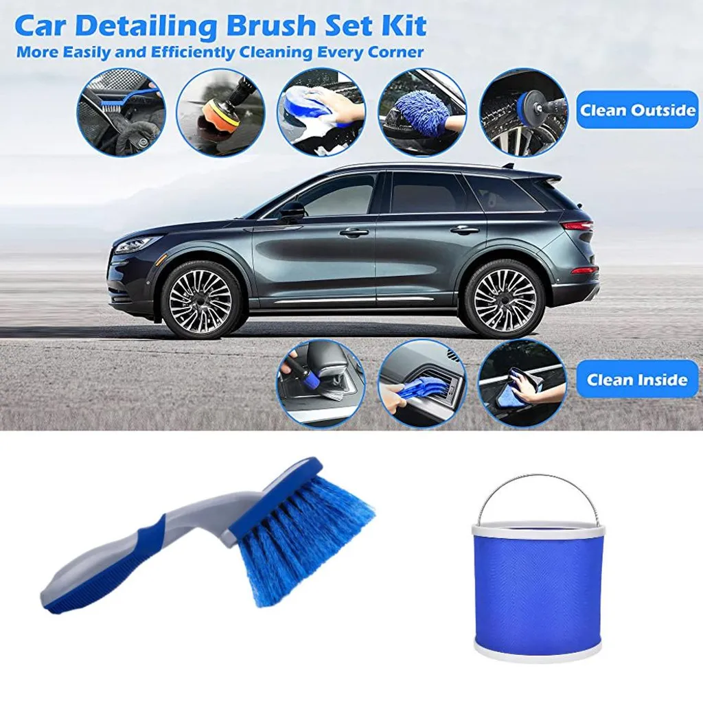 Kit nettoyage voiture 10-en-1 avec brosses de finition et sac inclus