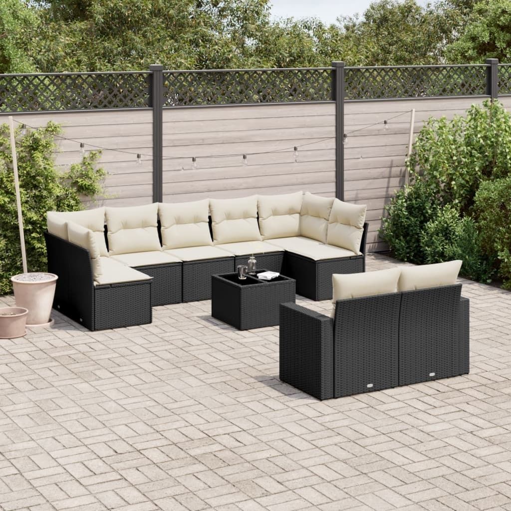 Maison Exclusive - 10-tlg. Garten-Sofagarnitur mit Kissen Schwarz Poly Rattan