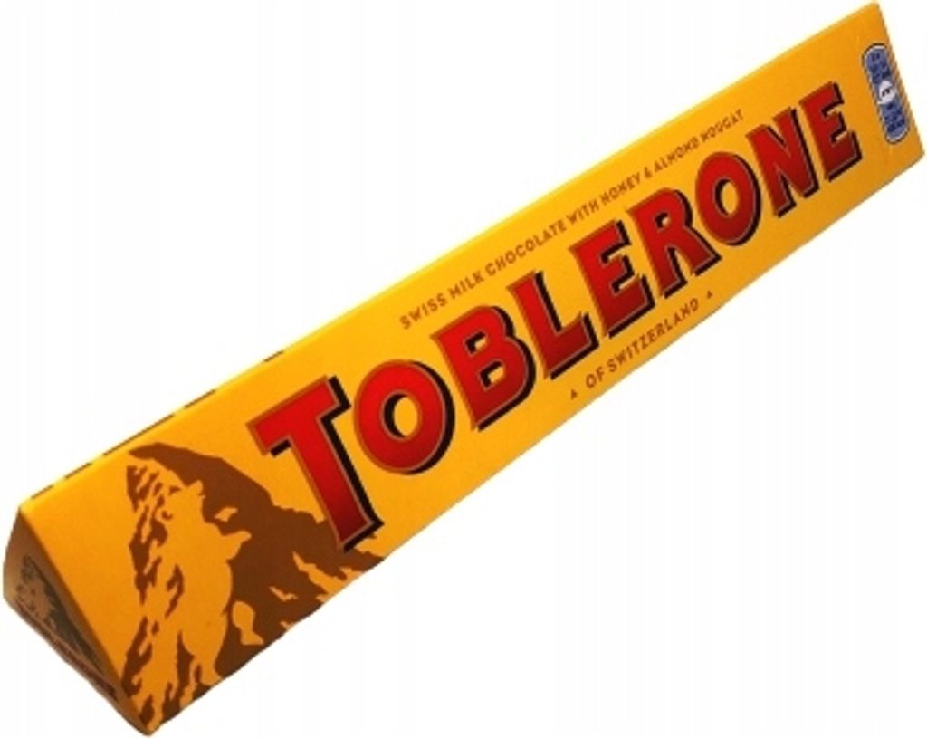 A Toblerone chocolate bar packaging, angled on a white background.