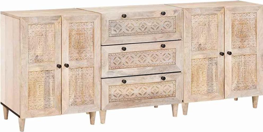 Sideboard 3 pcs Weiß 60 x 33 x 75 cm massives Mangoholz
