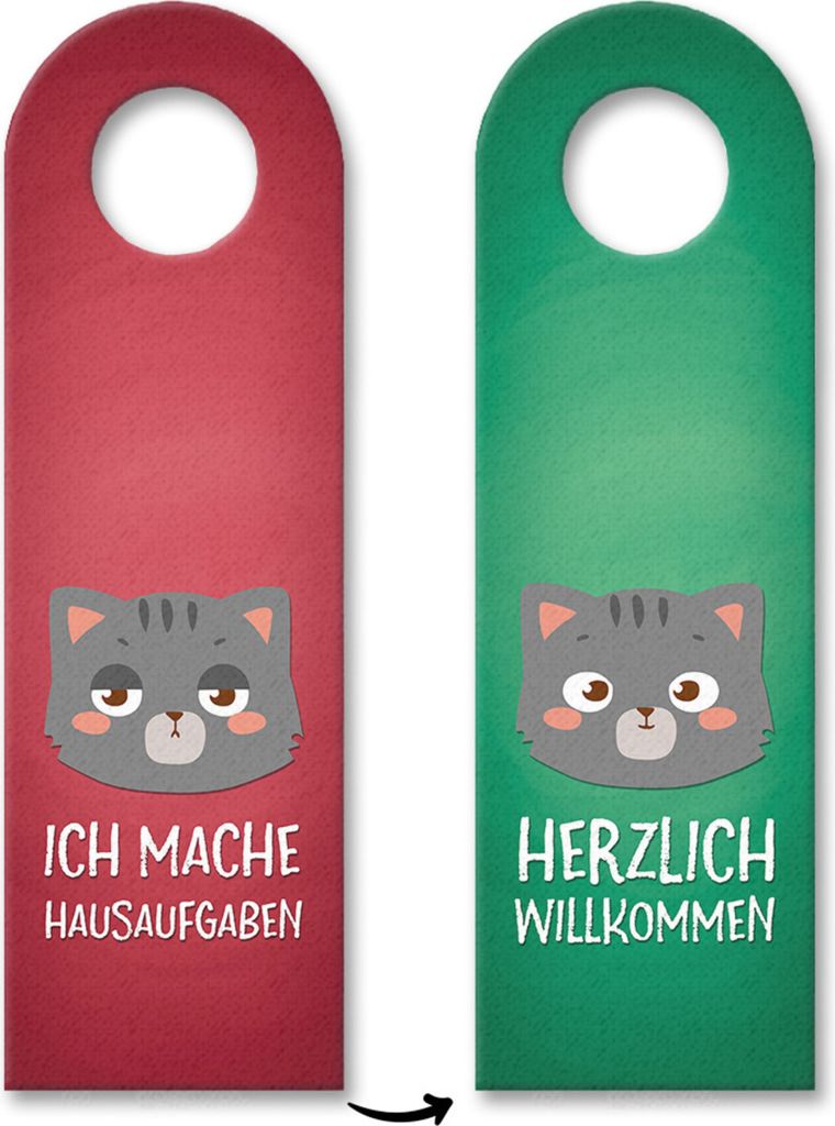 Ich mache Hausaufgaben oder willkommen Türhänger mit Katze Motiv Kinderzimmer