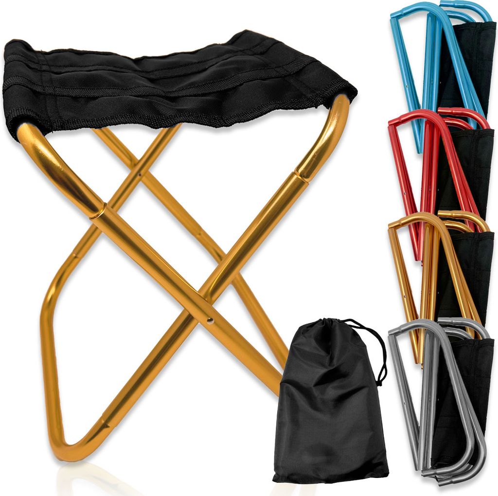 Kleiner Aluminium Klapphocker inkl. Aufbewahrungstasche Outdoor Camping Hocker Tragbar Angelstuhl Campingstuhl Stuhl Gold