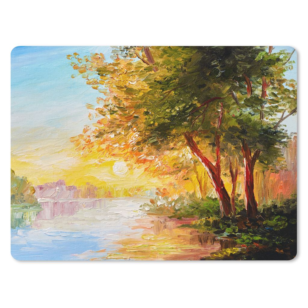 MuchoWow Mauspad Mousepad Natur - Malerei - Baum - Wasser 40x30 cm - Mousepads - Maus Mat - Pad - Mausunterlage - Anti Rutsch