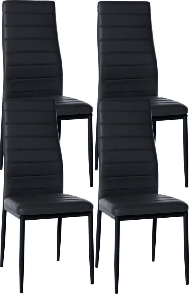 4-teiliges Esszimmerstuhl-Set – Esszimmer-Set – bequeme hohe Rückenlehne, modernes Design | Farbe: Schwarz | Material: Kunstleder