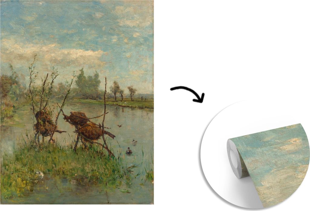 MuchoWow Fototapete für Wohnzimmer oder Schlafzimmer Wandtapete Vinyl Motivtapete Entennester - Gemälde von Paul Joseph Constantin Gabriel - 17...
