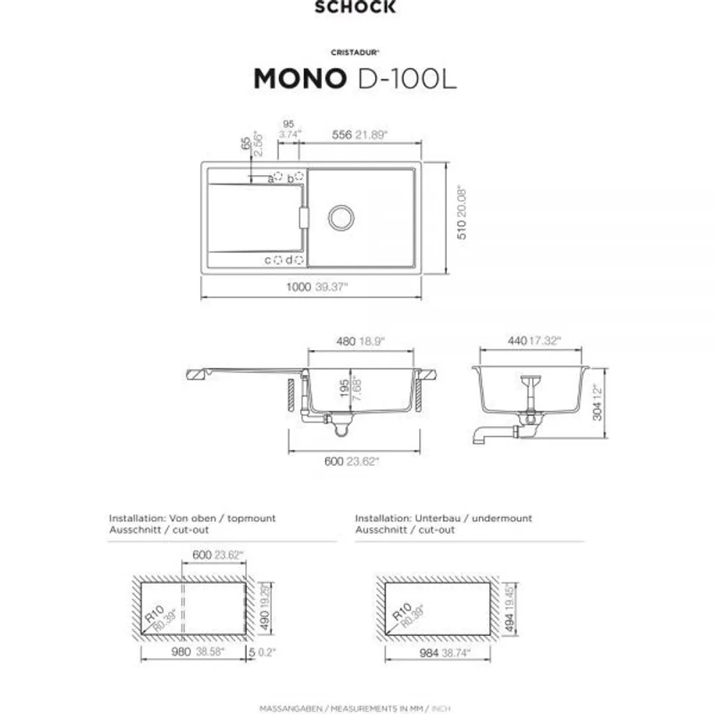 Schock Mono D-100L Évier à Poser Silverstone avec Planche à Découper - 2