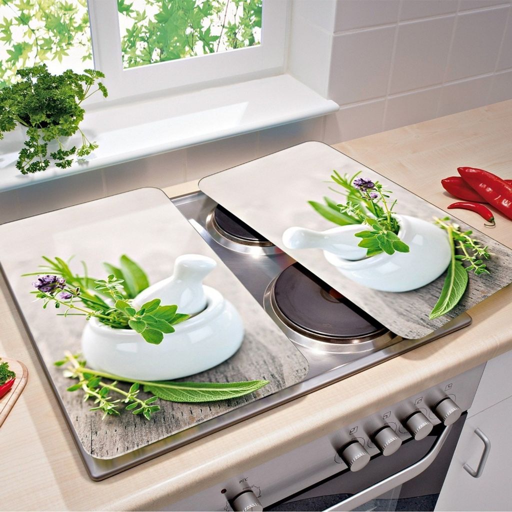 Herdabdeckplatten HERB GARDEN aus Glas – 2 Stück Produktbild 