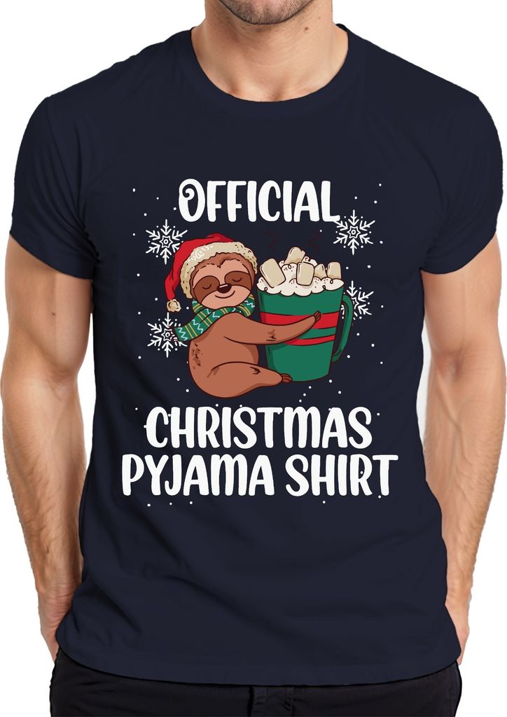 Official Christmas Pyjama Faultier - Weihnachten Weihnachtsgeschenk Christmas Herren T-Shirt, Navy, L