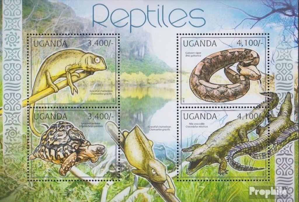 Briefmarken Uganda 2012 Mi 2780-2783 Kleinbogen (kompl.Ausg.) postfrisch Reptilien