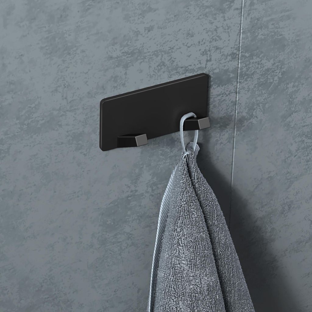 doporro Garderobenhaken Edelstahl, Kleiderhaken Wand mit 2 Haken, selbstklebend & ohne Bohren Matt schwarz für Jacken, Handtücher Stalo-04