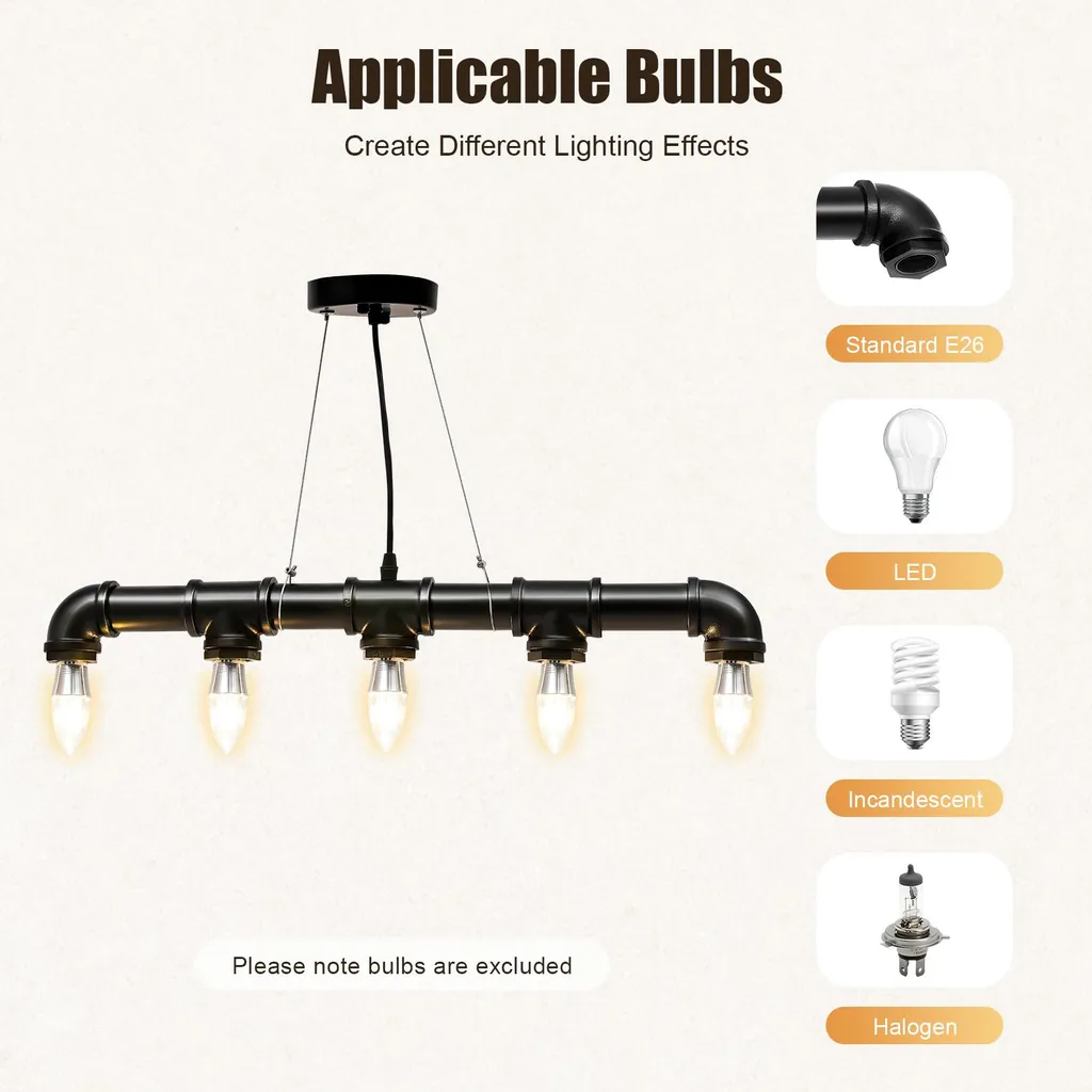 Suspension industrielle noire pour table à manger réglable hauteur