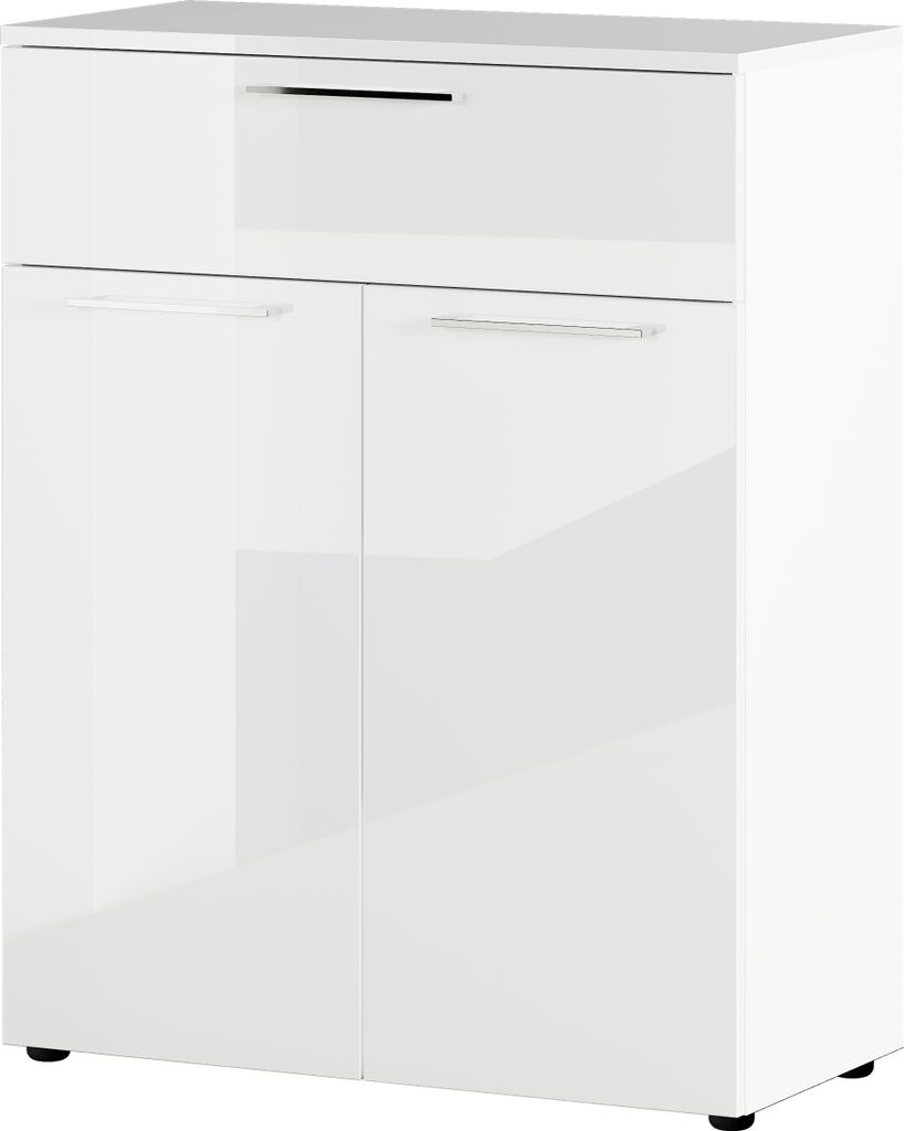 Kommode "403" in weiss mit einer Schublade und 2 Türen. Abmessungen (BxHxT) 84x107x40 cm