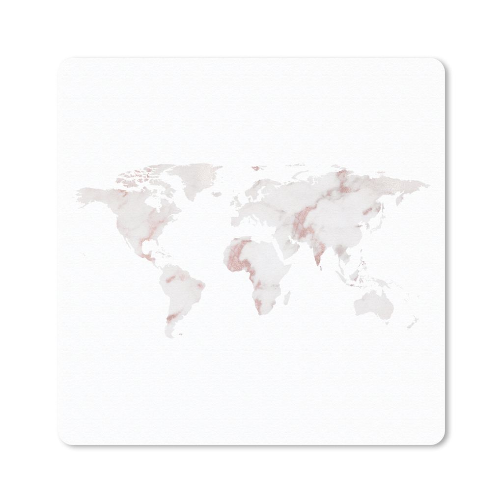 MuchoWow Mauspad Mousepad Weltkarte - Weiß - Rosa 30x30 cm - Mousepads - Maus Mat - Pad - Mausunterlage - Gaming