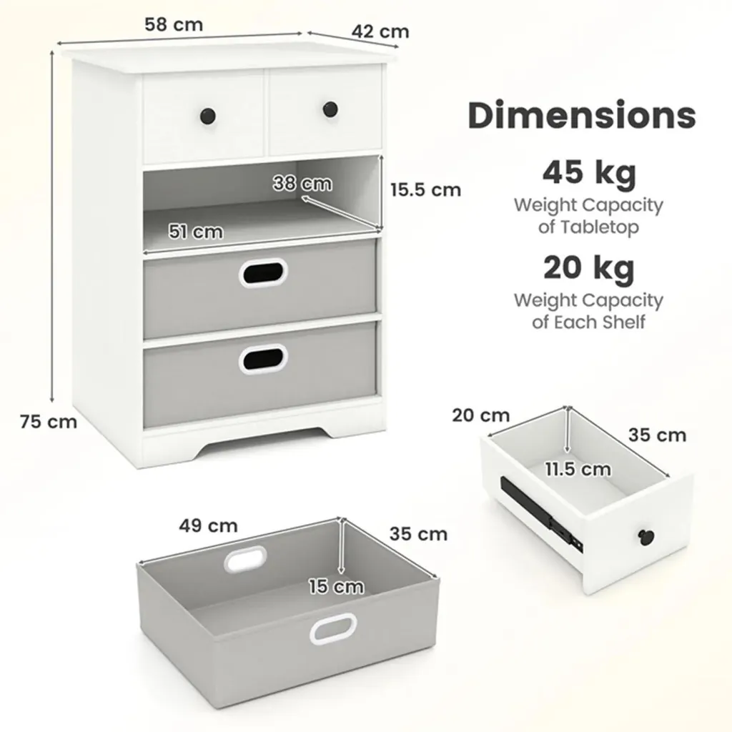 Commode bois blanc style marocain 4 tiroirs et compartiments de design - 4