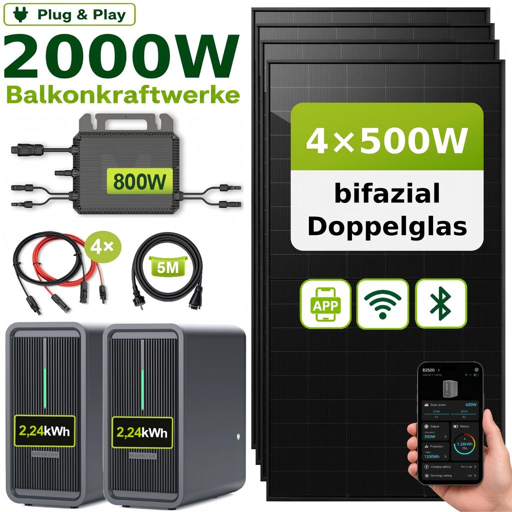 Balkonkraftwerk 2000W mit 4,48kWh Speicher, Marstek Produktbild 