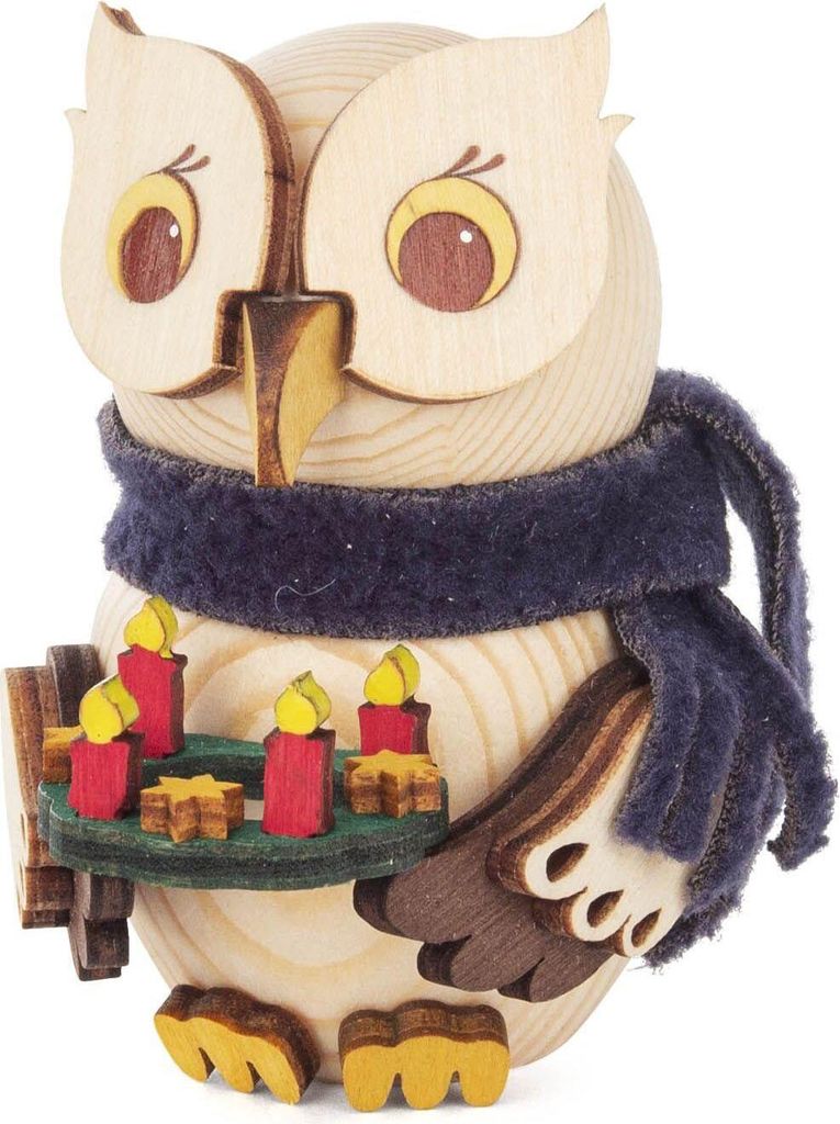 Miniaturfigur Mini-Eule mit Adventskranz bunt BxHxT 5x7,5x6,5cm NEU