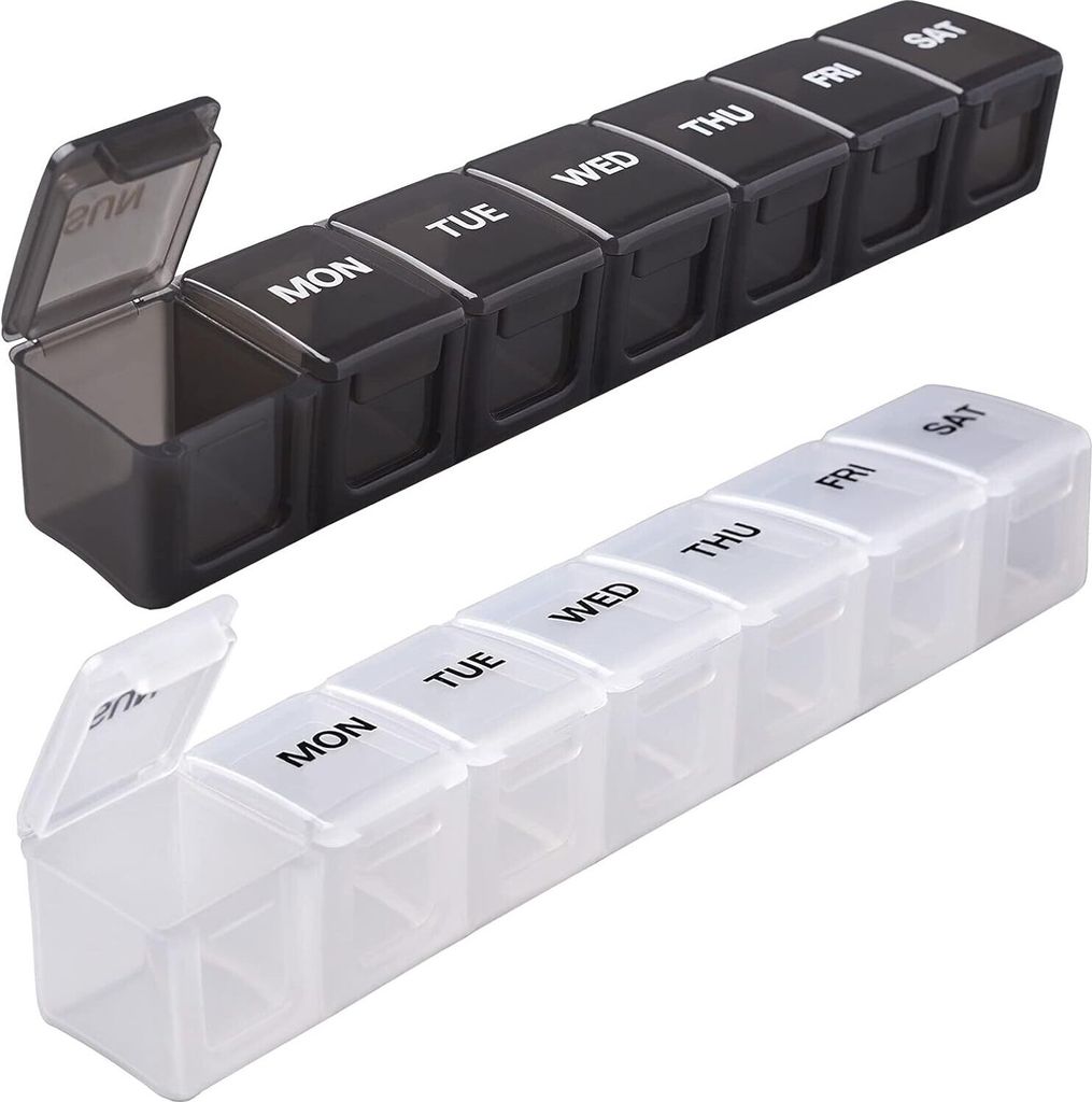 Tablettenbox 7 Tage,XL Groß Pillendose 7 Fächer,Leicht Zu Öffnen,2 Stück Medikamentenbox für Medikamente/ Vitamine/ Fischöl /Nahrungsergänzu...