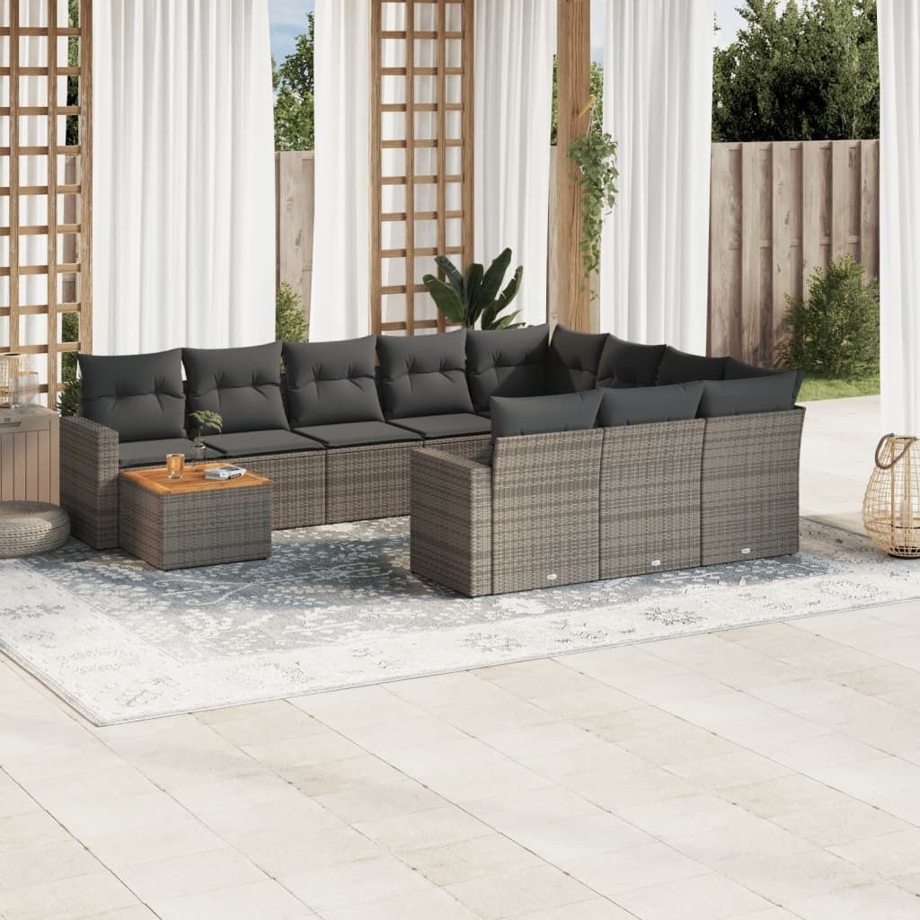 Maison Exclusive - 11-tlg. Garten-Sofagarnitur mit Kissen Grau Poly Rattan