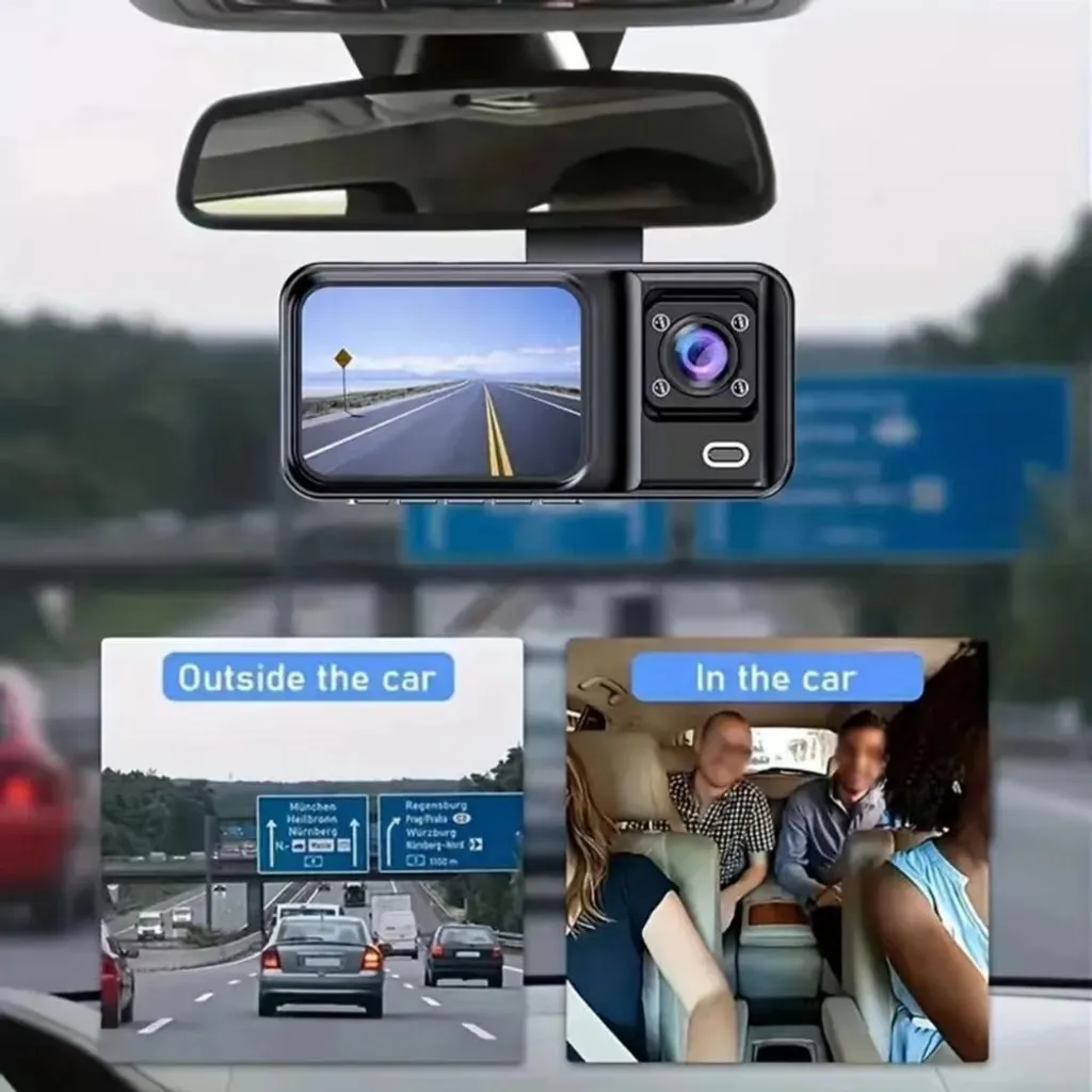 1080p DVR dash camera anteriore e all'interno del registratore di unità con schermo IPS da 2 pollici 170 ° grandangolare supporto chiaro visione notturna collisione interblocco loop di registrazione