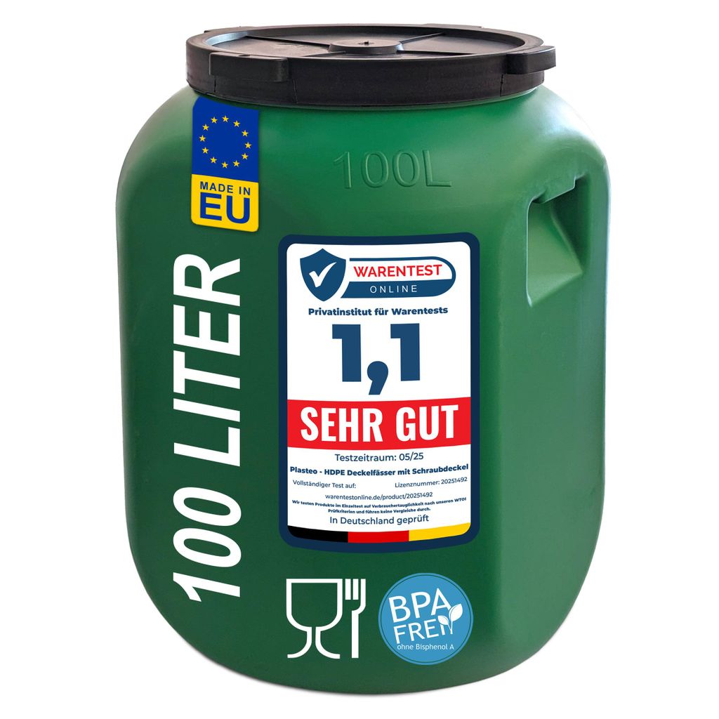 plasteo 100 L Weithalsfass Grün Deckelfass lebensmittelecht Produktbild 