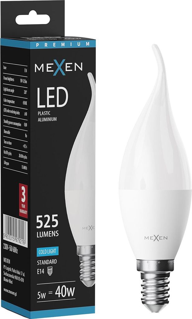 Mexen Nova LED-Kerze E14, C37, 5W, Kalt - 6500K, 525 lm - Produktbild 