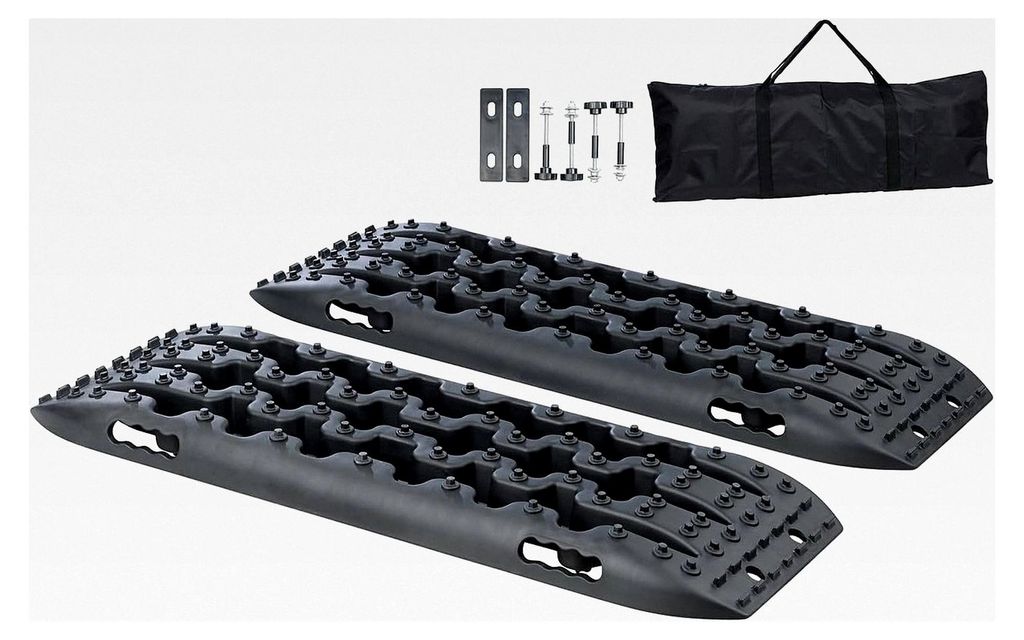 Sandbleche: 2er-Set Reifen-Traktionsmatten, ultrastabile Nylonfaser, 90x31x6 cm