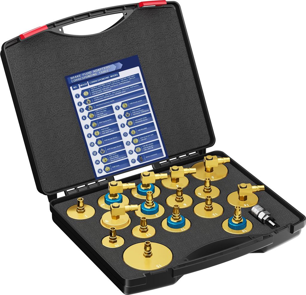 Bremsenentlüfter für Auto - Adapter-Set 17-teilig - Schnellkupplung - Universell Passend - Dichte Verbindung - Gold