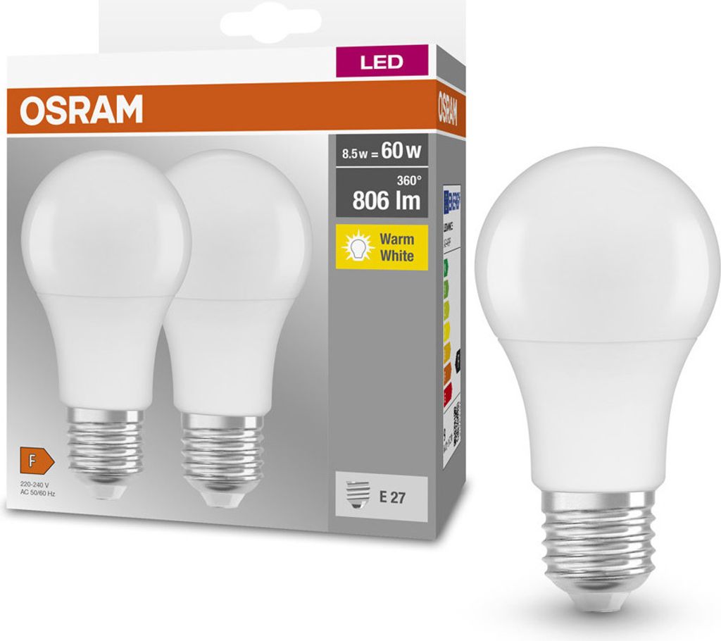 A package of two LED light bulbs, with one bulb shown separately.
