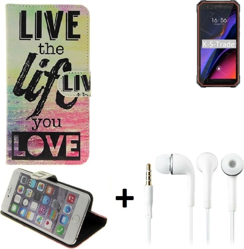 K-S-Trade Schutz Hülle kompatibel mit Blackview Oscal S60 360° Wallet Case ''live life love'' Tasche Handy Hülle Etui Smartphone Flip cover