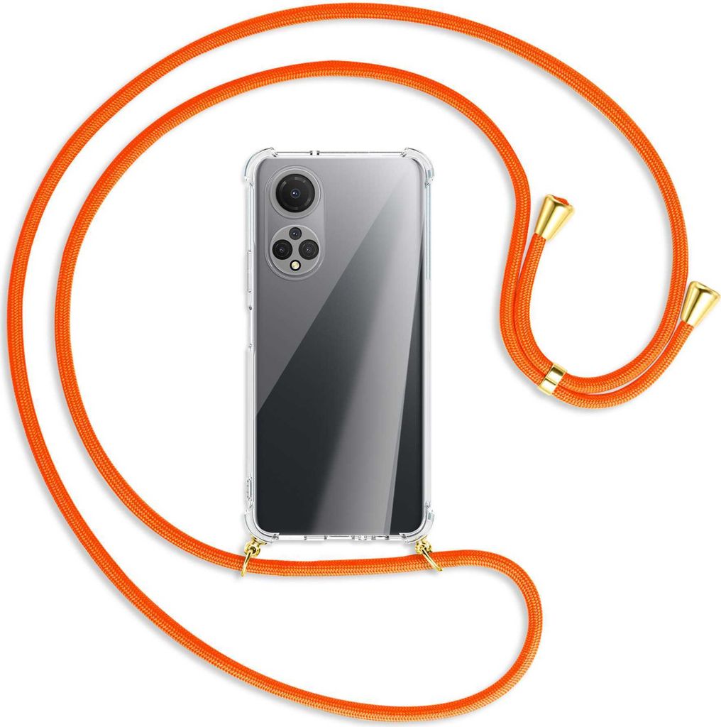 Handykette Backcover-Schutzhülle mit Band (Metall goldfarben) für Honor X7 / Play 30 Plus - neonorange