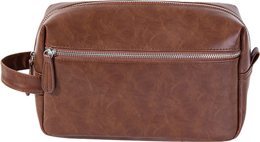 INF Kulturbeutel für Herren, Reise-Waschtasche aus Kunstleder mit Griff Dunkelbraun