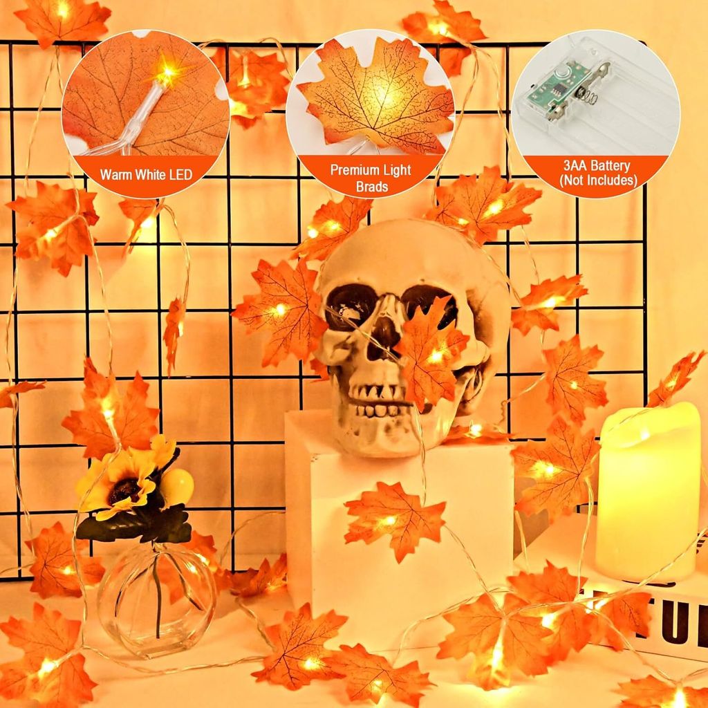 EKKONG Kürbis Lichterkette 3m - 20 LED Batteriebetrieben Für Herbst-Deko