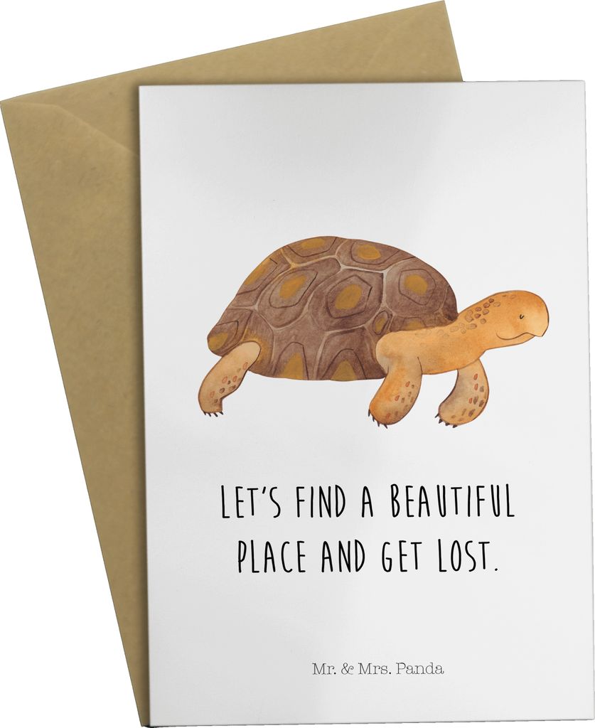 Mr. & Mrs. Panda Grußkarte Schildkröte Marschieren - Weiß - Geschenk, hochzeitskarten, Inspiration, Schildkröten, Neustart, einladungskarten, A...