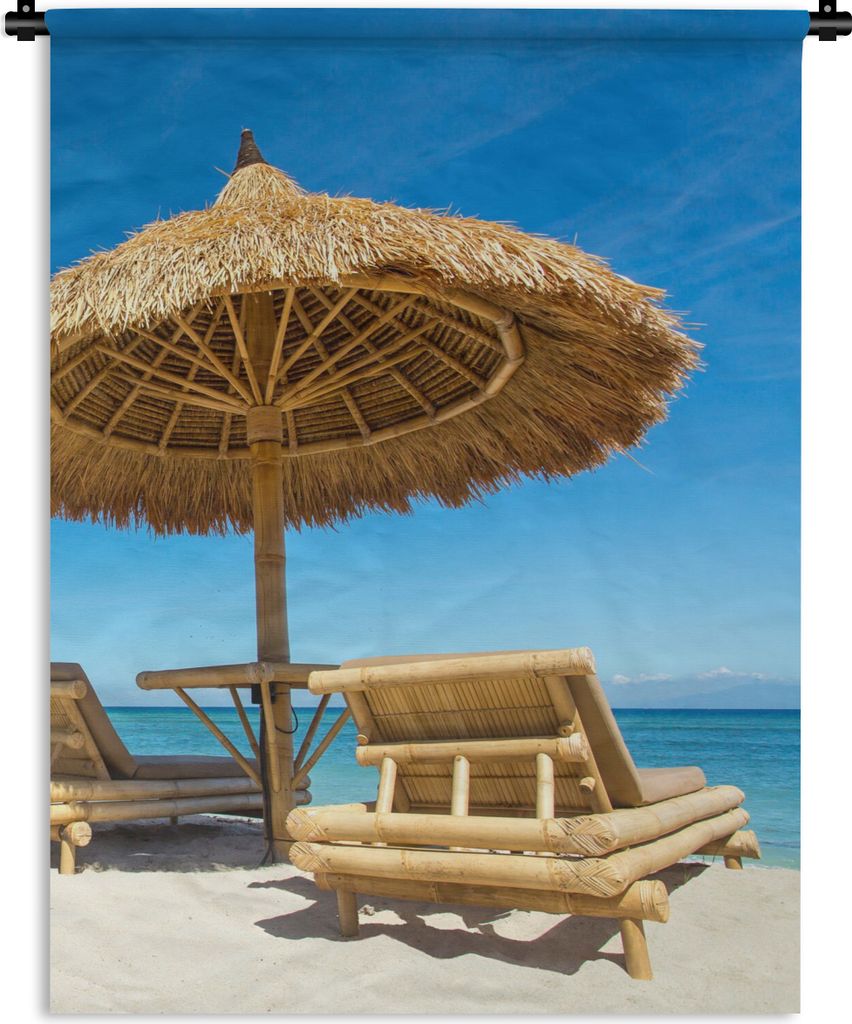 MuchoWow Wandteppich Wandbehang Strandkorb - Strand - Sonnenschirm - Meer - Sommer 150x200 cm Tapisserie Dekoration Wandtuch - Wandaufhängung - ...