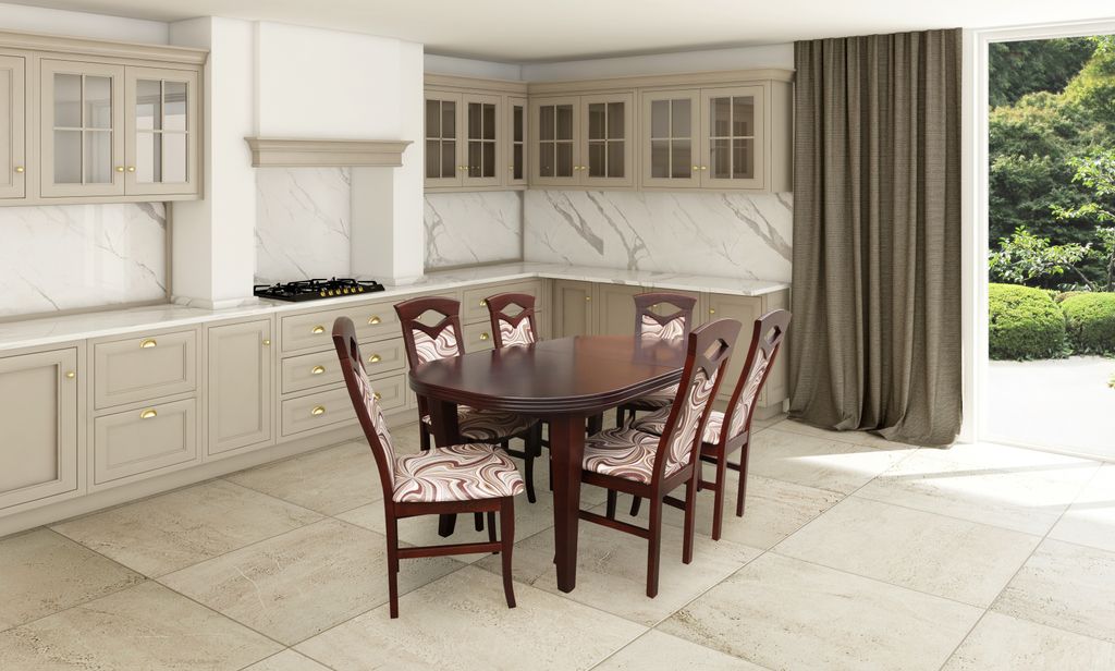 Klassische Esszimmer Garnitur Holztisch mit 6 Stühlen Stuhl Design Tisch Tische