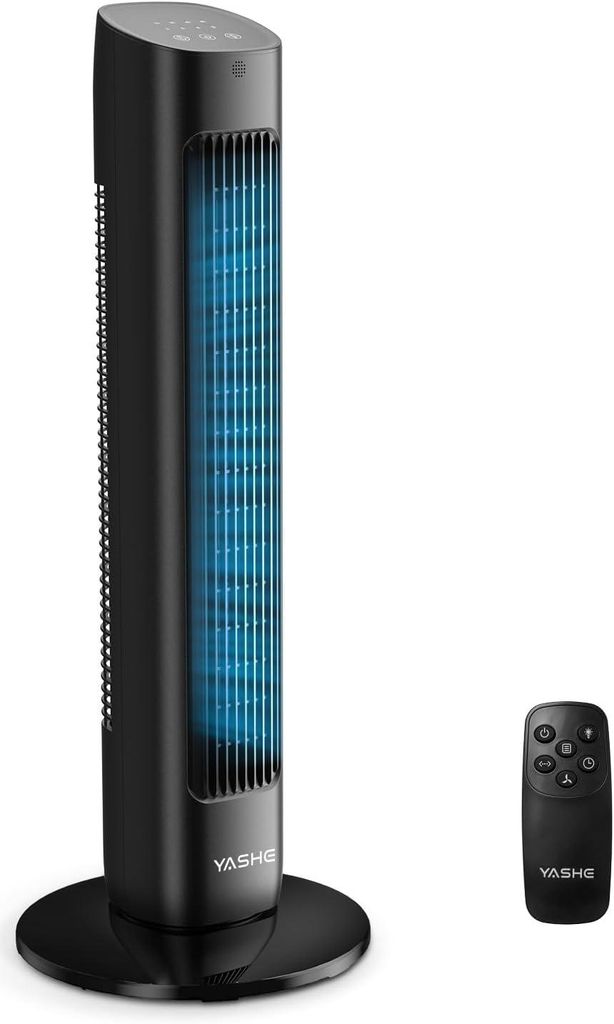 YASHE 80cm Turmventilator mit Fernbedienung, Leiser Standventilator ohne Rotorblätter mit 28 dB, Schwarz