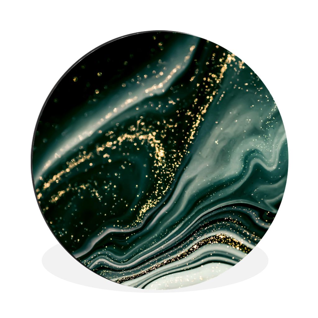 MuchoWow Aluminium Wandkreis Marmoroptik - Gold - Grün - Glitter - Design - Marmor Ø 30 cm Wanddeko Modern Wohnzimmer - Wand Bild - Wohnzimmer ...