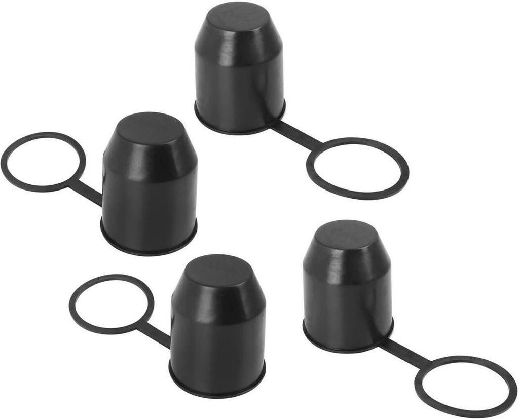 4er Set Anhängerkupplung Schutzkappe mit Sicherungsring | AHK Kappe | Anhängervorrichtung Abdeckkappe schwarz | Kugelschutzkappe | Universal Abde...