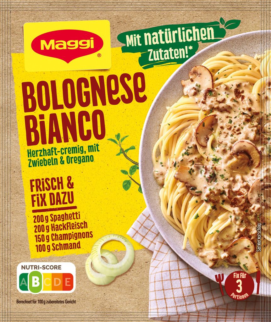 Verpackungsbild Maggi Fix Bolognese Bianco cremig mild gewürzt ideal zu Pasta 38g