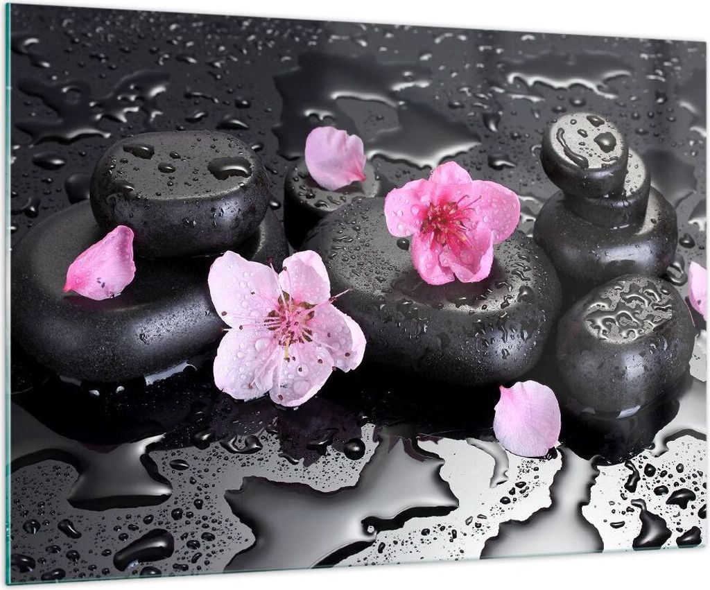 Bilder auf glas - Blumen Steine Tropfen Spa - 100x70cm - Glasbilder - Wandbilder - Kunstdruck - zum Aufhängen bereit - Wanddekoration aus Glas - G...