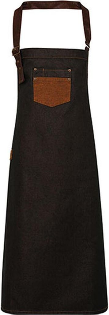 Premier Workwear PR136 | SchürzeDivision Waxed Look Denim Bib Apron With Faux Leather - Farbe: Black/Tan Denim - Größe: One Size