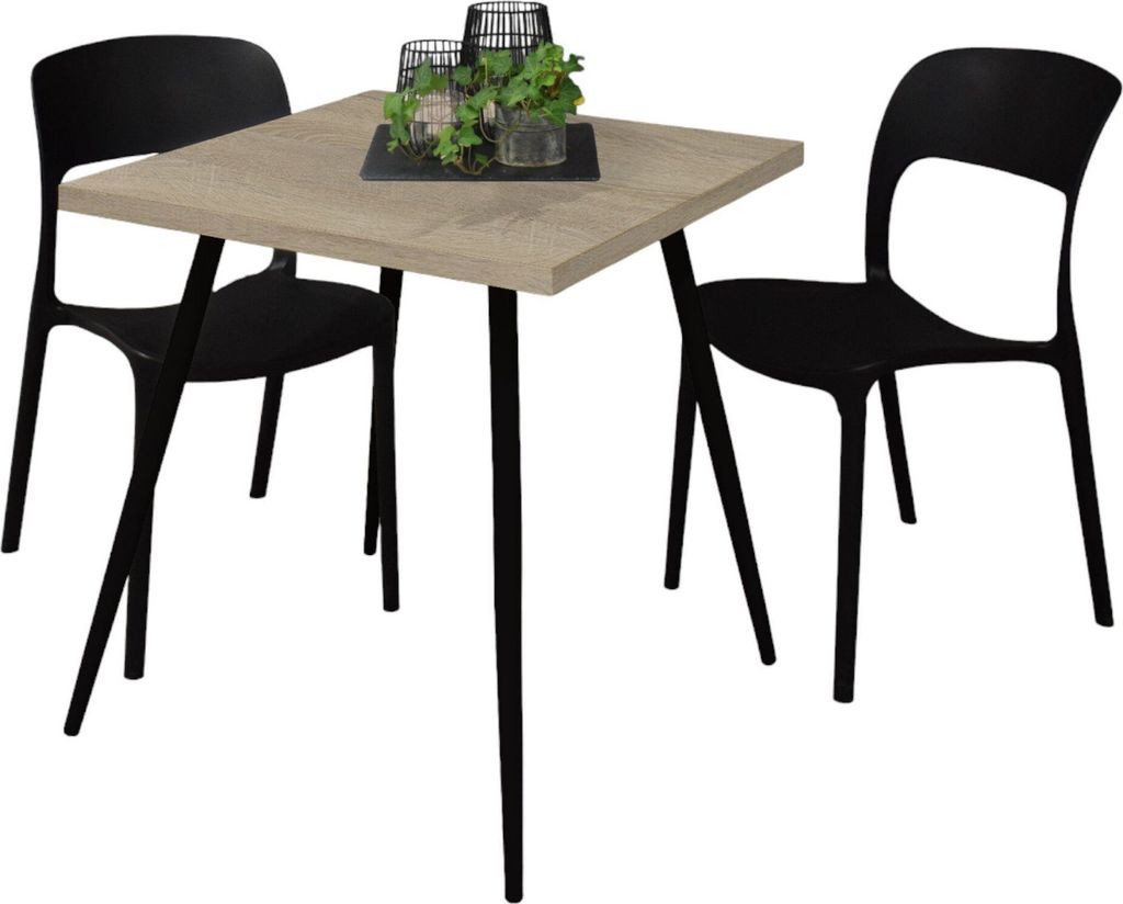Bistrotisch Ekaterina 70x70x75 schwarz matt/eiche sägerau 14512