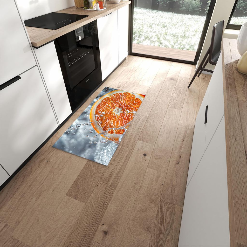 Küchenteppich 60x120cm rutschfest & abwischbar PVC Läufer - Orangenscheibe Spritz