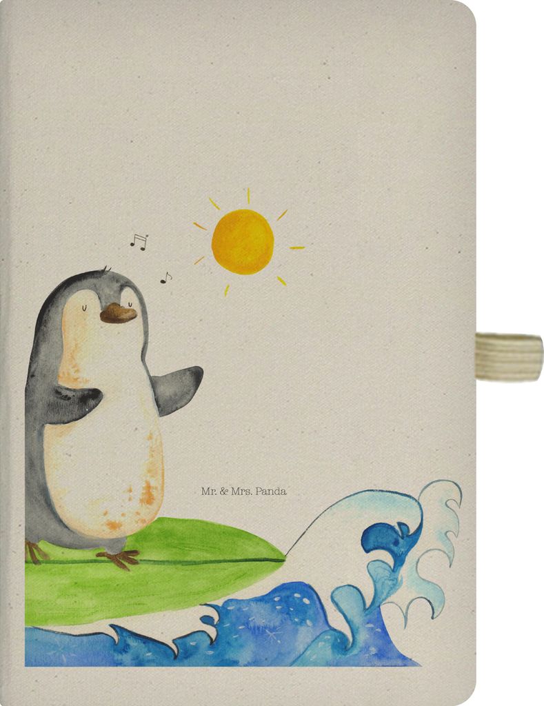 Mr. & Mrs. Panda Journal Pinguin Surfer - Transparent - Geschenk, Adressbuch, Reisetagebuch, Notizheft, Motiviert, Portugal, Optimistisch, Kladde, ...