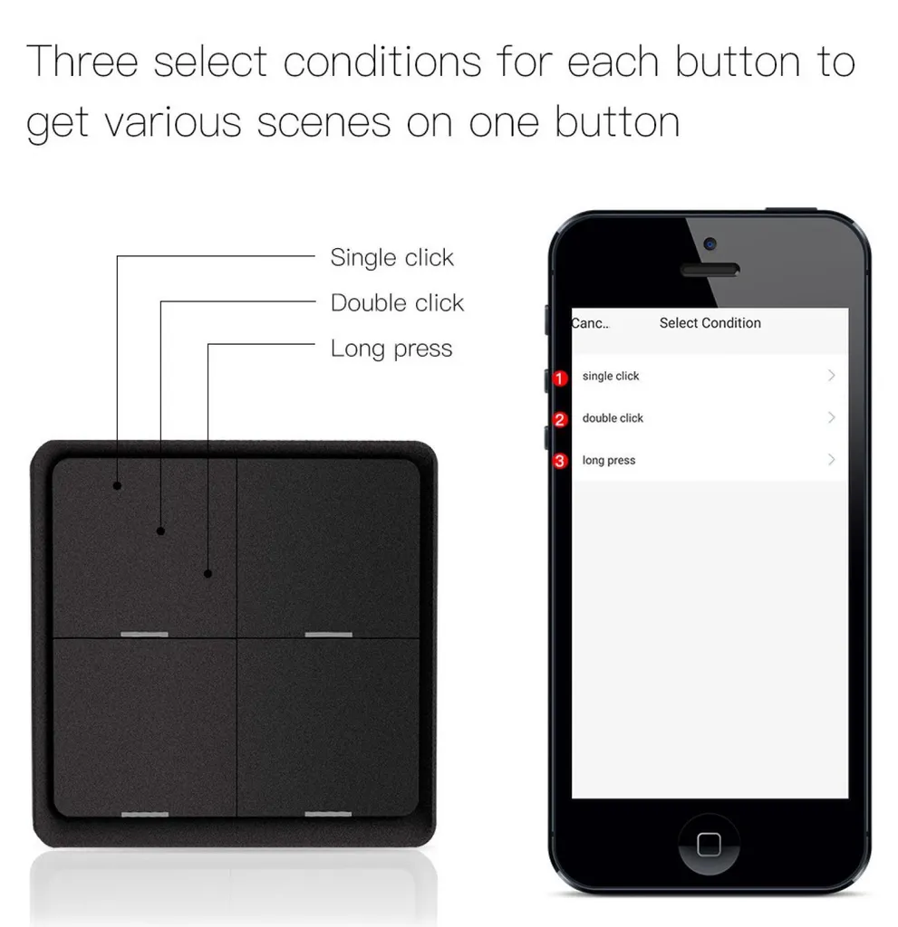 Télécommande de Scène ZigBee 4 Boutons Noire pour Éclairage et Stores - 10