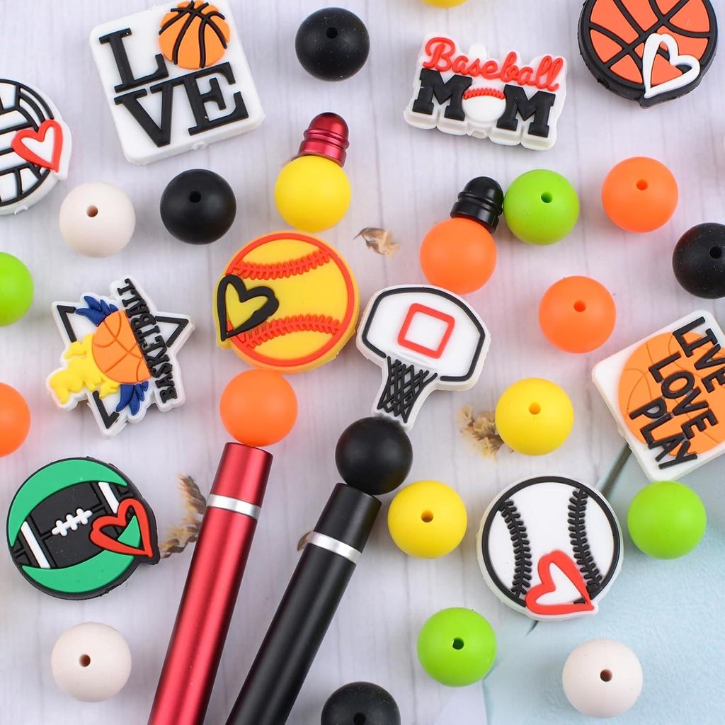 Kralenset 35 Stücke Ballsport-Thema Silikonperlen Spacerperlen für die Herstellung von Ketten Armbändern DIY Handwerk Sport Wettkampf Geschenk